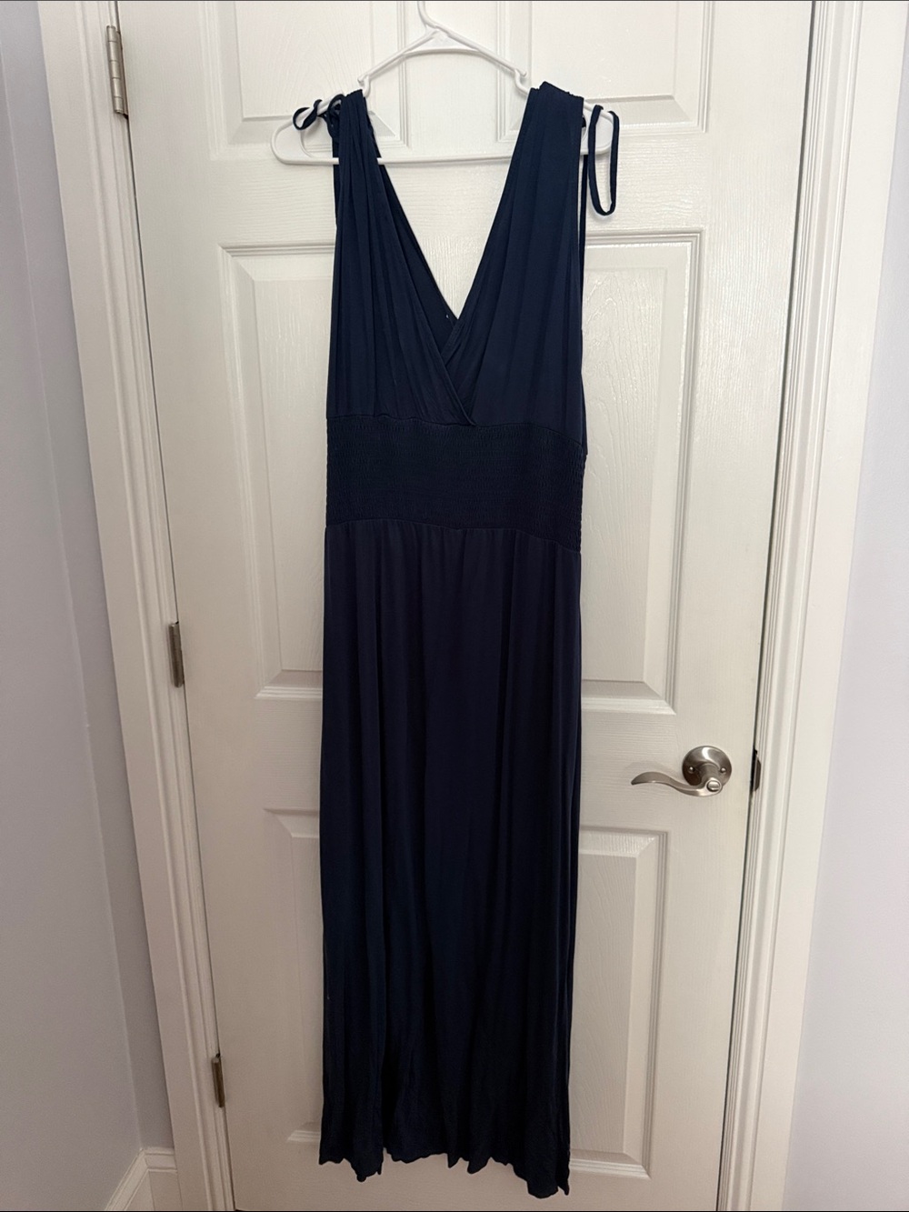 Tie-Shoulder V-Neck Navy Jumpsuit